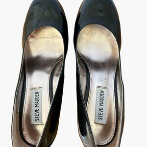 STEVE MADDEN BLACK PATENT LEATHER PLATFORM WEDGE SHOES SIZE 8 1/2